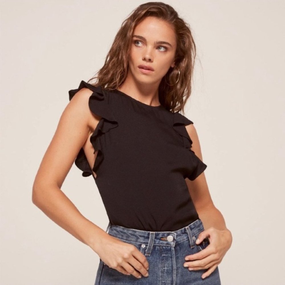 New Reformation Magpie Ruffle Flutter Sleeve Top - image 2
